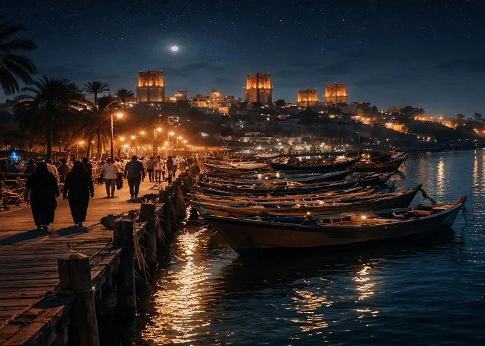 بندر لافت و اسکله لافت در شب