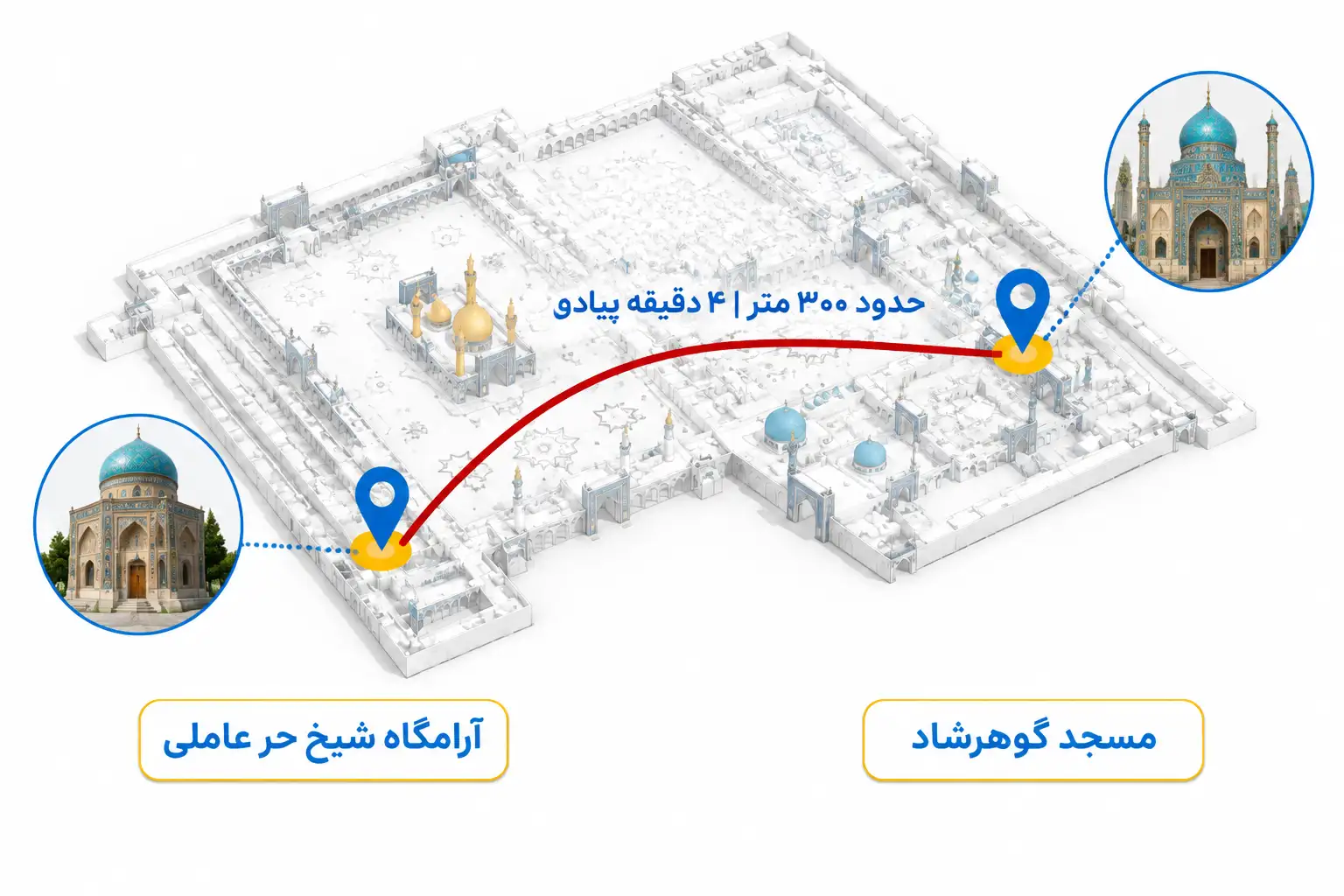 فاصله آرامگاه حر عاملی تا مسجد گوهر شاد فاصله آرامگاه حر عاملی تا مسجد گوهر شاد