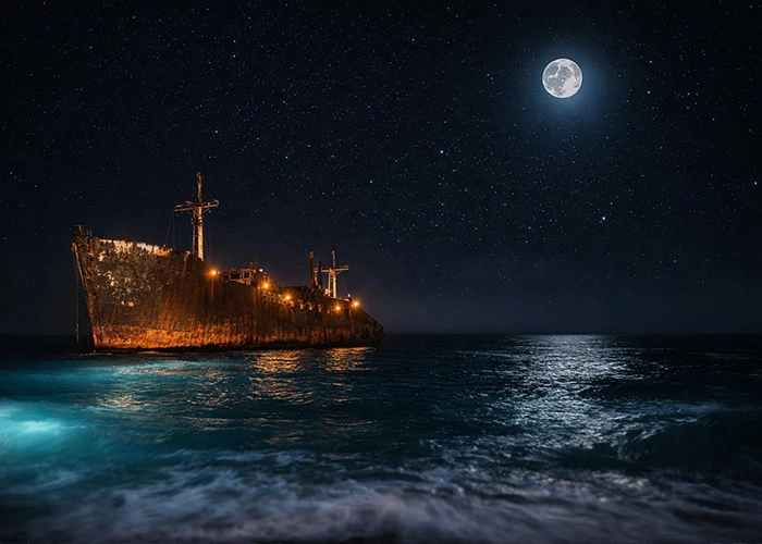 کشتی یونانی کیش در شب