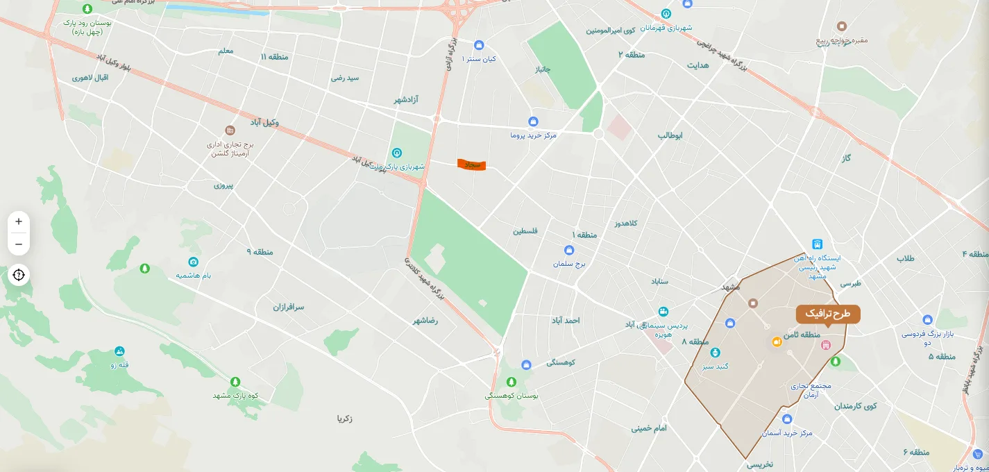 نقشه بلوار سجاد مشهد