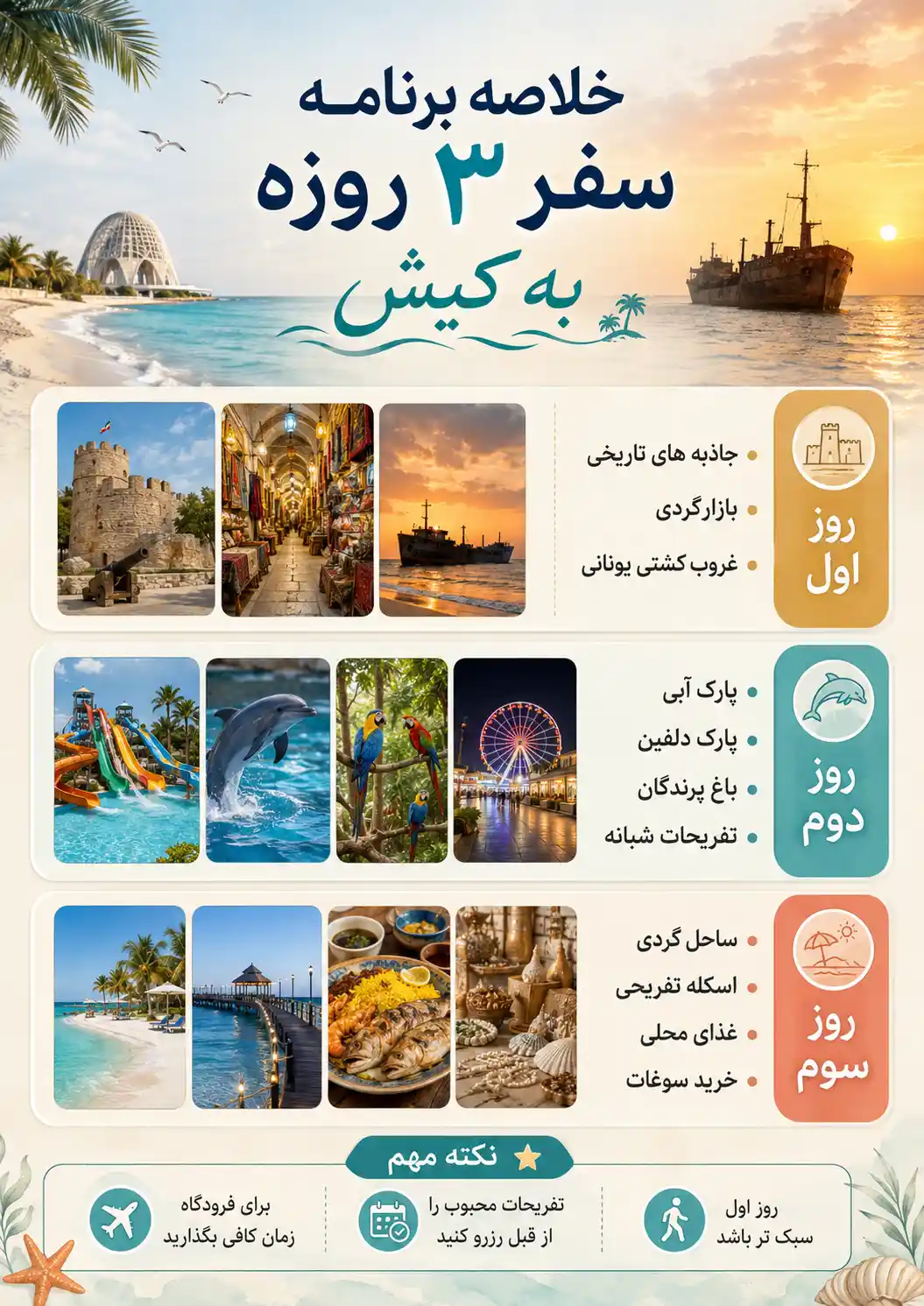 خلاصه راهنمای سفر سه روزه به کیش