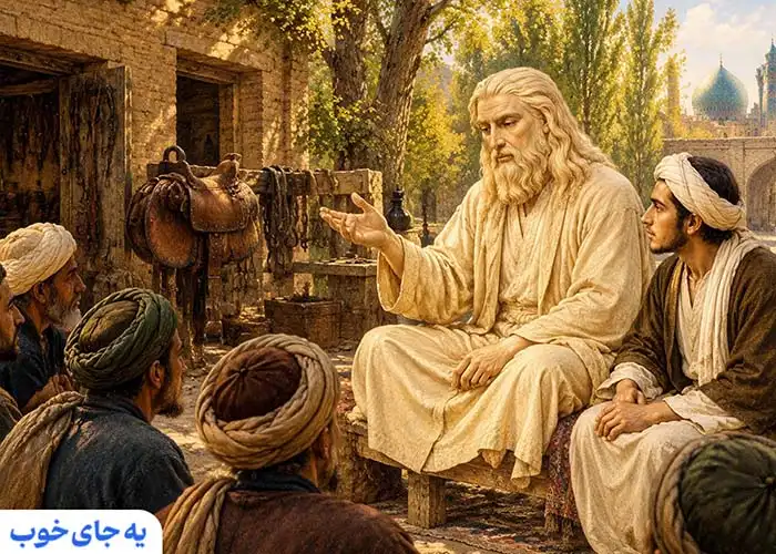 پیر پالان دوز در حال هدایت مردم