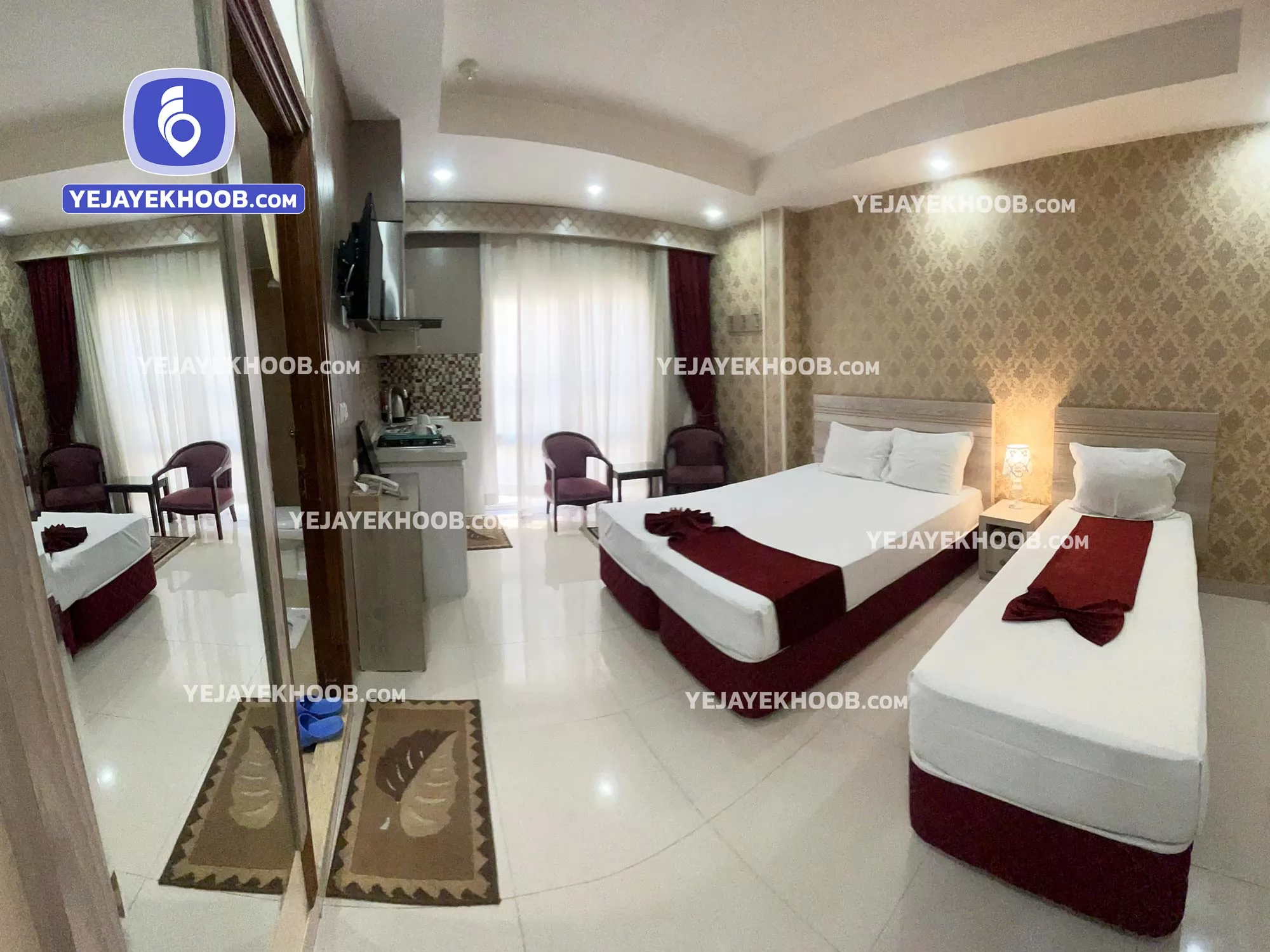 هتل آپارتمان آرین مشهد - اتاق ۳ تخته (۱ تخت ۲ نفره و ۱ تخت ۱ نفره)    