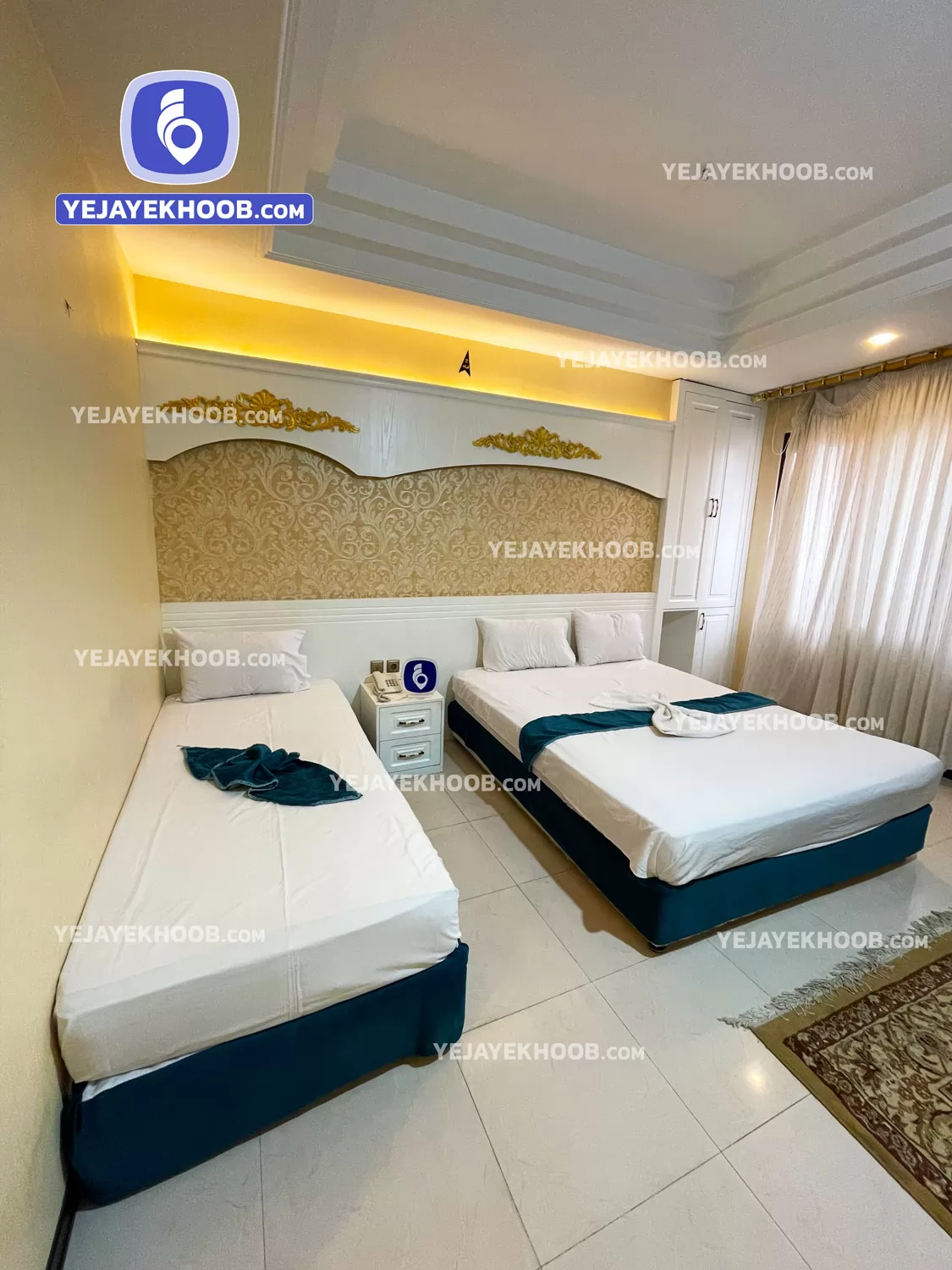 هتل آپارتمان سلمان مشهد - اتاق ۳ تخته (۱ تخت ۲ نفره و ۱ تخت ۱ نفره)    