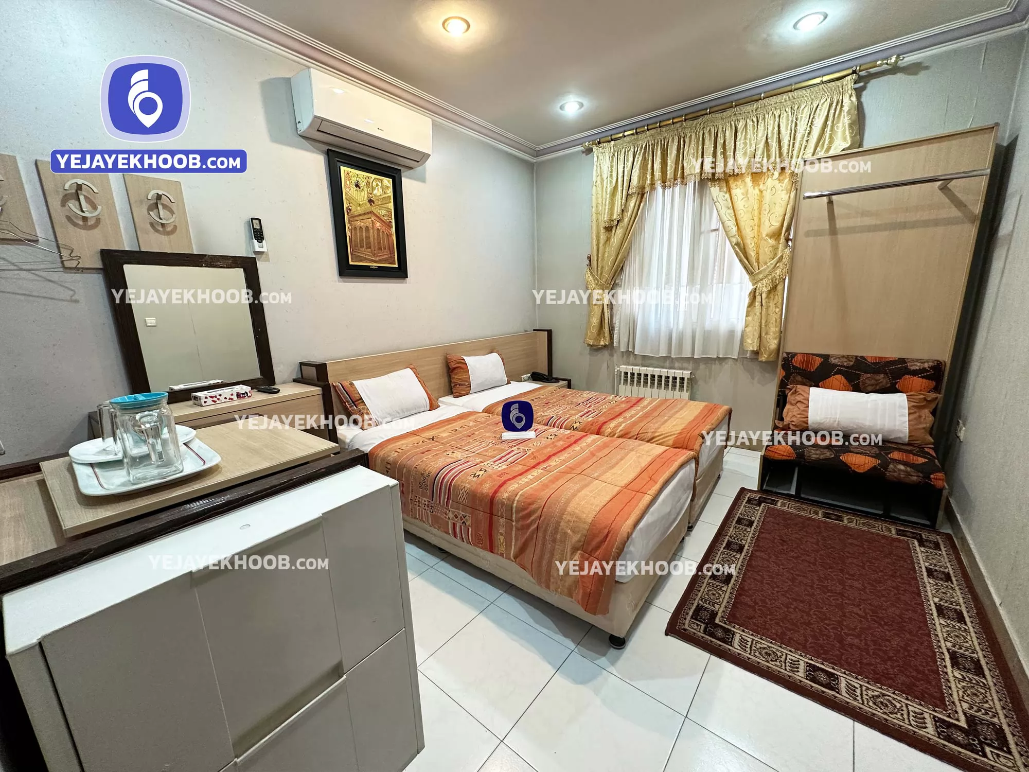 هتل آپارتمان قصر آیدین مشهد - اتاق ۲ تخته ( ۲ تخت سینگل ) همراه با کاناپه تختخوابشو