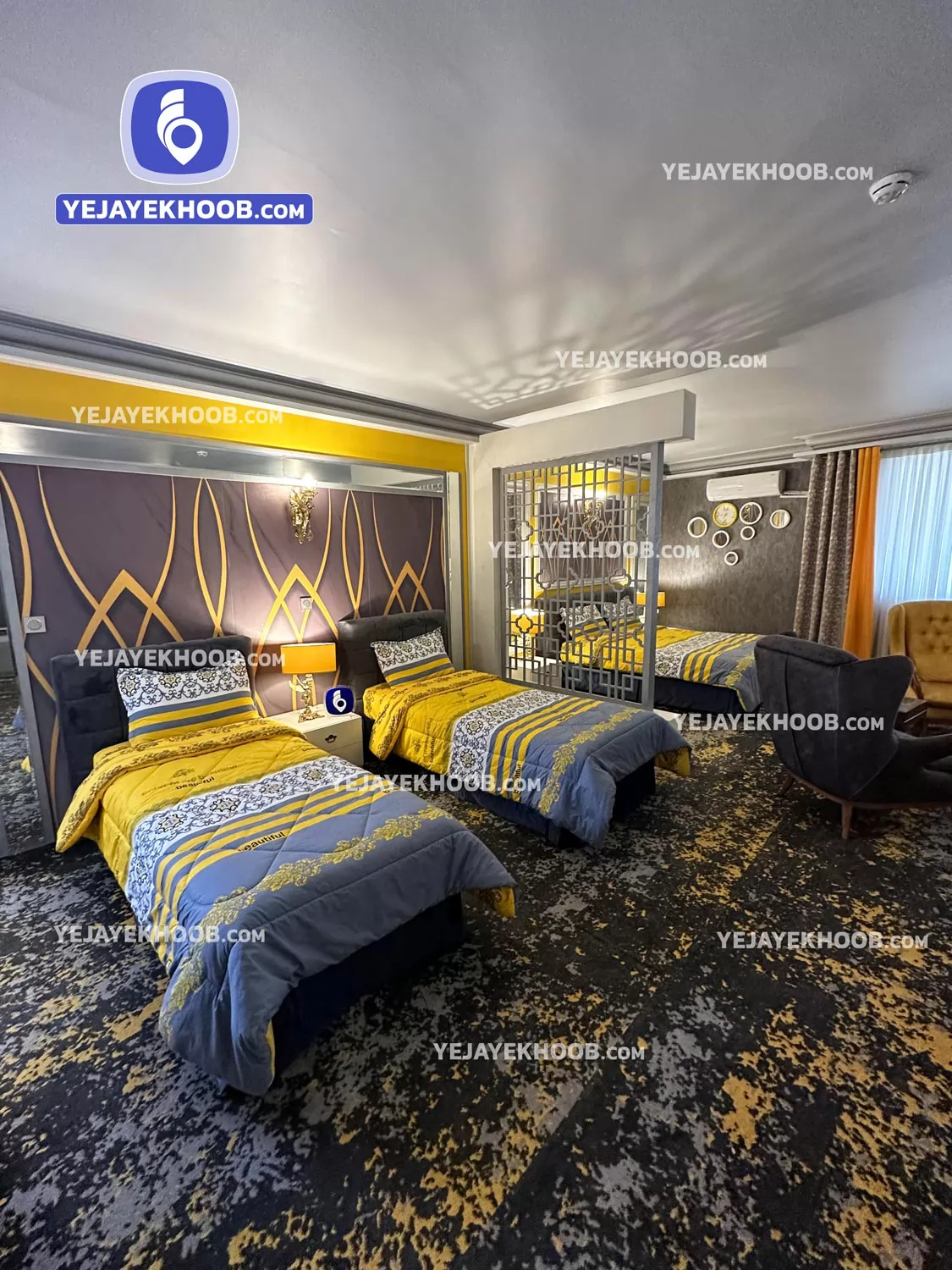 هتل جم مشهد - اتاق ۴ تخته (۱ تخت ۲ نفره و ۲ تخت ۱ نفره)  