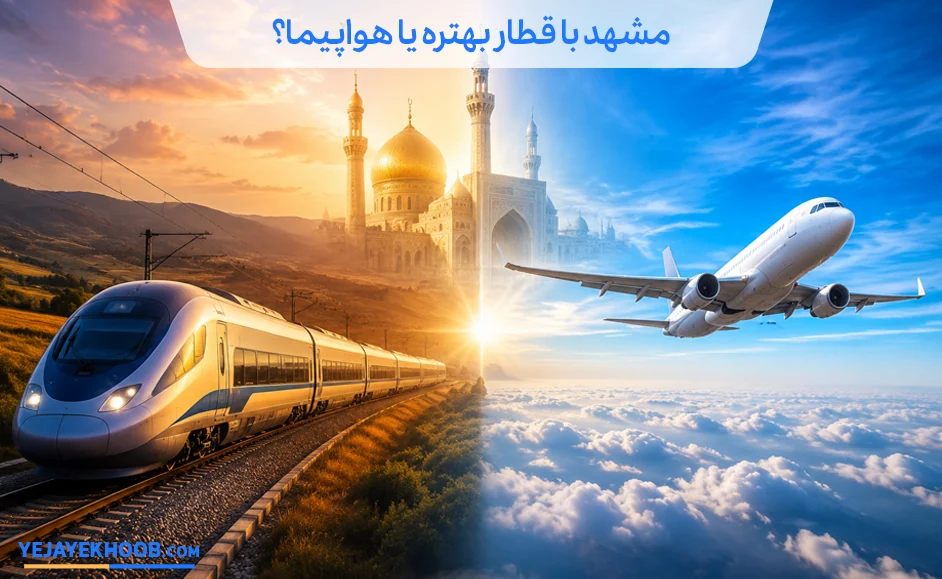تصویر سفر به مشهد با قطار یا هواپیمامی باشد 