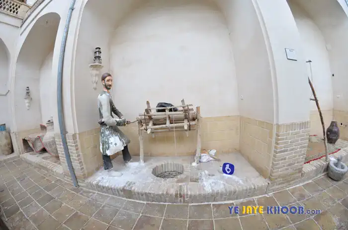 مجسمه های انسان های آن زمان در حیاط بیرونی خانه تاج کاشان